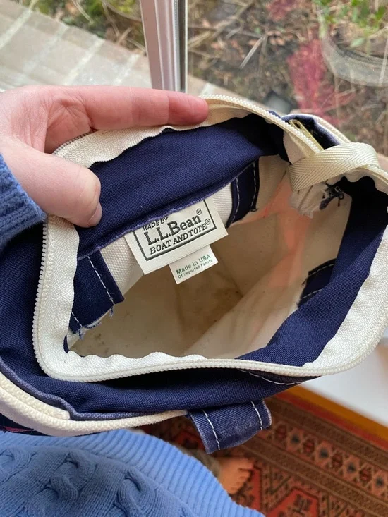 L.L. Bean 90s Vintage Mini Boat & Tote Canvas Pink & Navy Stripe Bag Made in USA - Picture 8 of 10